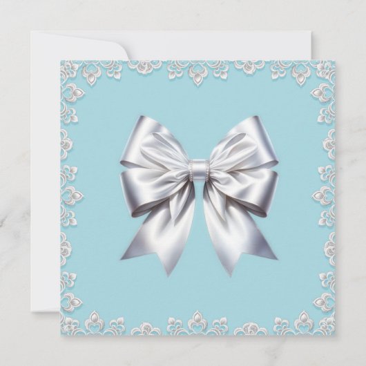 ターコイズロビンズエッグブルービッグホワイトボウブライダル 招待状 (裏面)