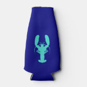 ターコイズロブスターオンネイビーブルーコースタルデコール ボトルクーラー (正面)