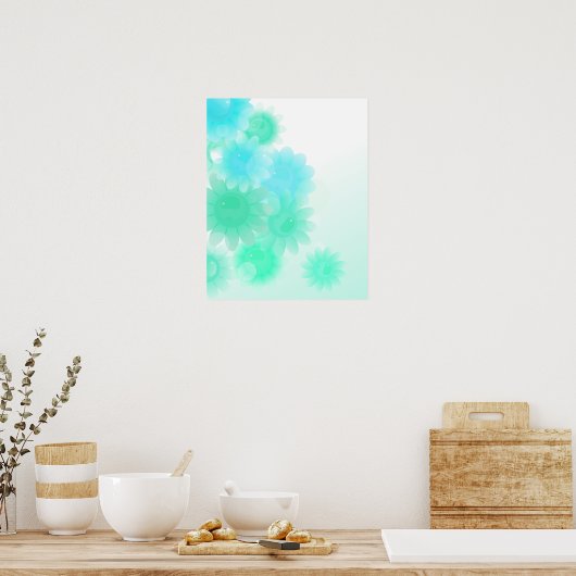 ターコイズロマンチックなヴィンテージ花 ポスター (キッチン)