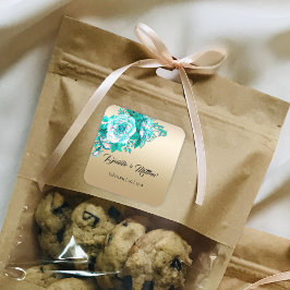 ターコイズロマンチックバラオン金ゴールド結婚ズ スクエアシール