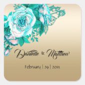 ターコイズロマンチックバラオン金ゴールド結婚ズ スクエアシール (正面)