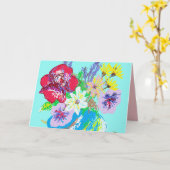 ターコイズローズとデイジーの花瓶のカード カード (黄色い花)