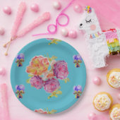 ターコイズローズの花柄パーティープレート ペーパープレート (パーティー)