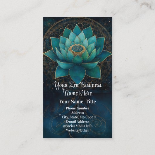 ターコイズロータスフラワーエレガントゼンヨガスパヘルス 名刺 (正面)