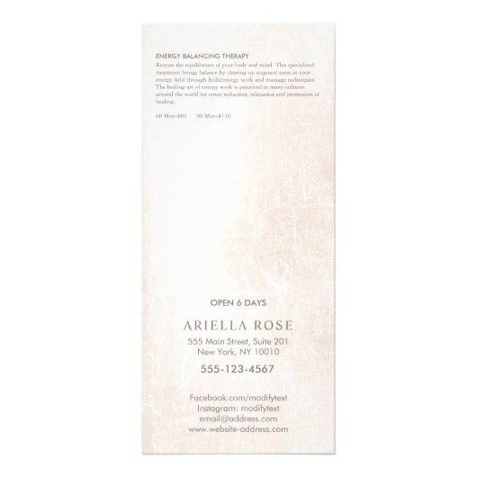 ターコイズロータスマッサージセラピスト価格表メニュー ラックカード (裏面)