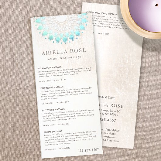 ターコイズロータスマッサージセラピスト価格表メニュー ラックカード