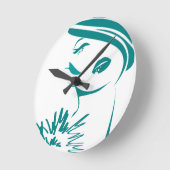 ターコイズヴィンテージウーマン顔 ラウンド壁時計 (傾斜)