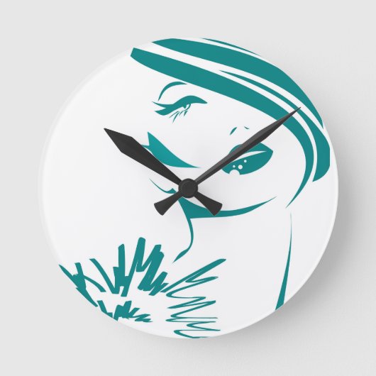 ターコイズヴィンテージウーマン顔 ラウンド壁時計 (正面)