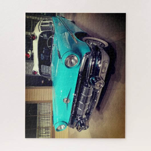 ターコイズヴィンテージクラシック警察車オールドスクール ジグソーパズル (縦)