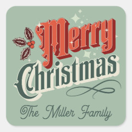 ターコイズヴィンテージクリスマスデザイン スクエアシール
