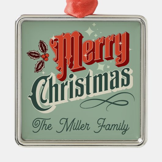 ターコイズヴィンテージクリスマスデザイン メタルオーナメント (正面)