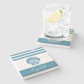 ターコイズヴィンテージシーセルビーチハウススクリプト名 ストーンコースター (横)