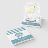 ターコイズヴィンテージシーセルビーチハウススクリプト名 ストーンコースター (横)