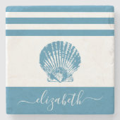 ターコイズヴィンテージシーセルビーチハウススクリプト名 ストーンコースター (正面)