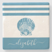ターコイズヴィンテージシーセルビーチハウススクリプト名 ストーンコースター (正面)