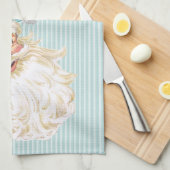 ターコイズヴィンテージビクトリアンサンタクロースシャビー キッチンタオル (四つ折り)