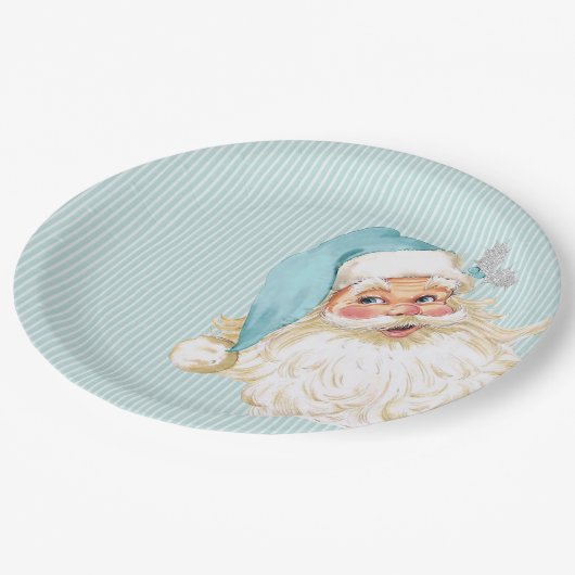 ターコイズヴィンテージビクトリアンサンタクロースシャビー ペーパープレート (アングル)