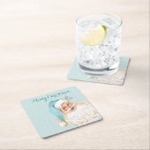 ターコイズヴィンテージビクトリアンサンタクローストライプス スクエアペーパーコースター (インサイチュ)