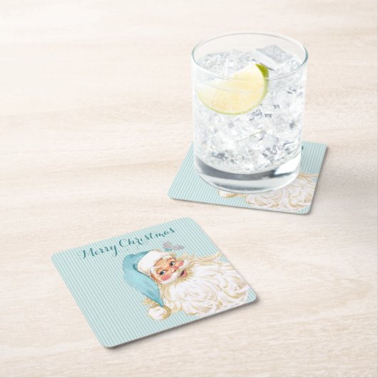 ターコイズヴィンテージビクトリアンサンタクローストライプス スクエアペーパーコースター (インサイチュ)