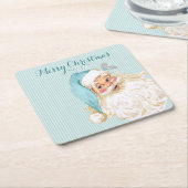 ターコイズヴィンテージビクトリアンサンタクローストライプス スクエアペーパーコースター (アングル)