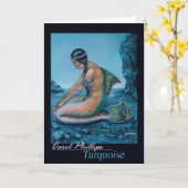ターコイズヴィンテージマーメイドグリーティングカード カード (黄色い花)