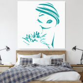 ターコイズヴィンテージ女性顔 キャンバスプリント (インサイチュ (寝室))