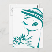 ターコイズヴィンテージ女性顔 ポストカード (正面/裏面)