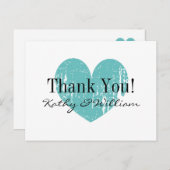 ターコイズヴィンテージ結婚ハートサンキューカード ポストカード (正面/裏面)
