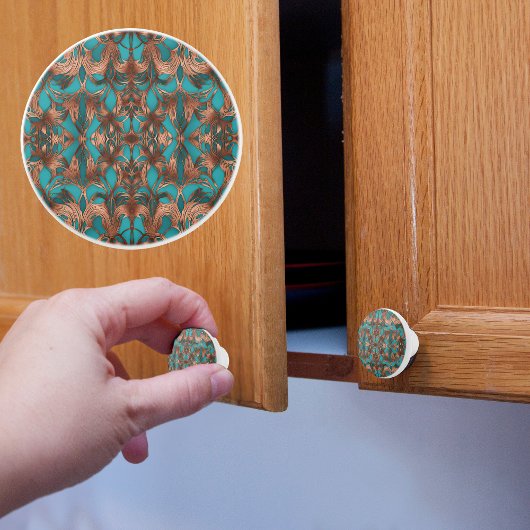 ターコイズ上のレースコッパー セラミックノブ