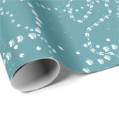 ターコイズ上の白い動物のトラック ラッピングペーパー (ロールコーナー)