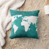 ターコイズ世界地図デコ クッション (ブランケット)