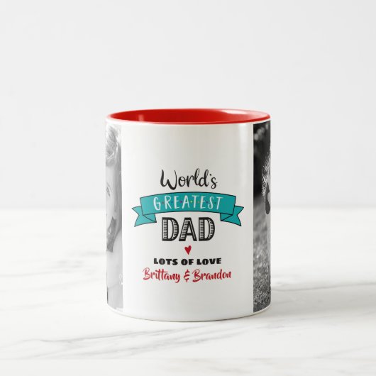 ターコイズ世界最高パパ2枚の写真はっきりした モダン ツートーンマグカップ (中央)