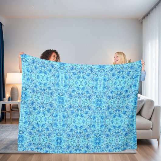 ターコイズ中の化膿性バラデザイン フリースブランケット