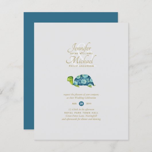 ターコイズ亀のブライダルシャワーバイメイル結婚ト (正面/裏面)
