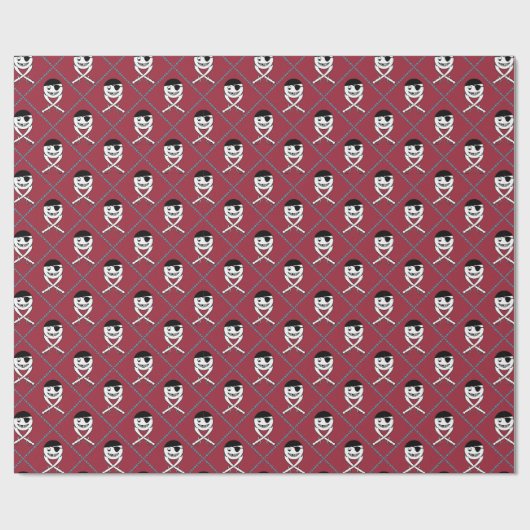 ターコイズ付きJolly Roger on Red Background ラッピングペーパー (フラット)