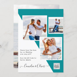 ターコイズ写真の結婚式の招待QRコード救日付 招待状