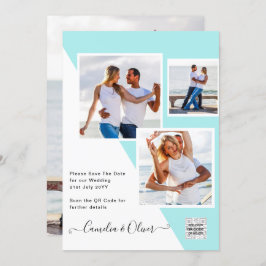 ターコイズ写真の結婚式の招待QRコード救日付 招待状