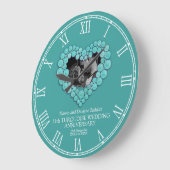 ターコイズ写真ハート結婚11周年 ラージ壁時計 (傾斜)