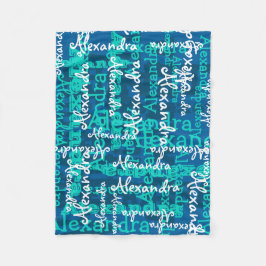 ターコイズ凍っていアイスブルーガールズネームコラージュ フリースブランケット