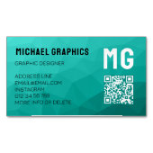 ターコイズ勾配幾何メッシュパターンQRコード マグネット名刺 (正面)
