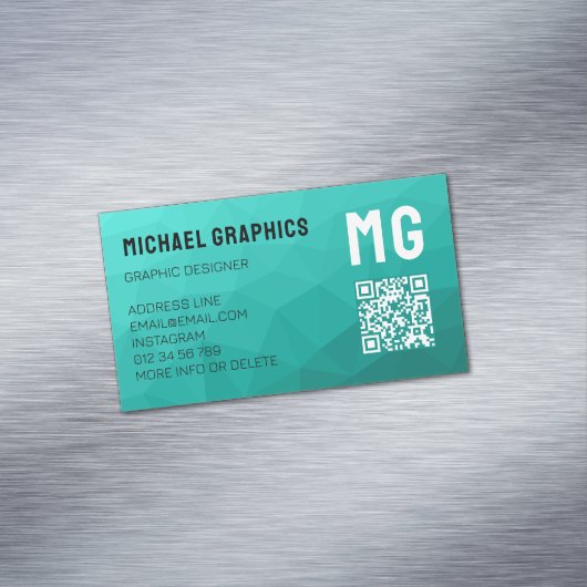 ターコイズ勾配幾何メッシュパターンQRコード マグネット名刺 (インサイチュ)