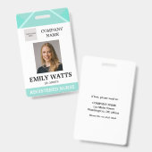 ターコイズ医療医師高齢者介護セキュリティ写真ID バッジ (表裏)