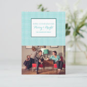ターコイズ千鳥格子のホリデーフォトカード 招待状 (スタンド正面)