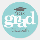 ターコイズ卒業はっきりしたタイポグラフィシンプルモダン ラウンドシール (正面)