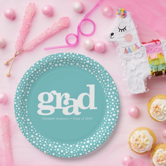 ターコイズ卒業はっきりしたモダンシンプルタイポグラフィ ペーパープレート (パーティー)