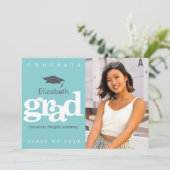 ターコイズ卒業写真グレーキャモダンップはっきりした 案内状 (スタンド正面)