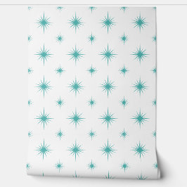 ターコイズ原子スターバストミッドセンチュリーパターン 壁紙
