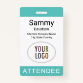 ターコイズ参加者名バッジラニヤードリールまたはクリップ バッジ (正面)