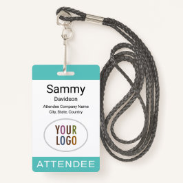 ターコイズ参加者名バッジラニヤードリールまたはクリップ バッジ