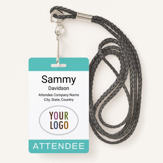 ターコイズ参加者名バッジラニヤードリールまたはクリップ バッジ (正面ランヤード)